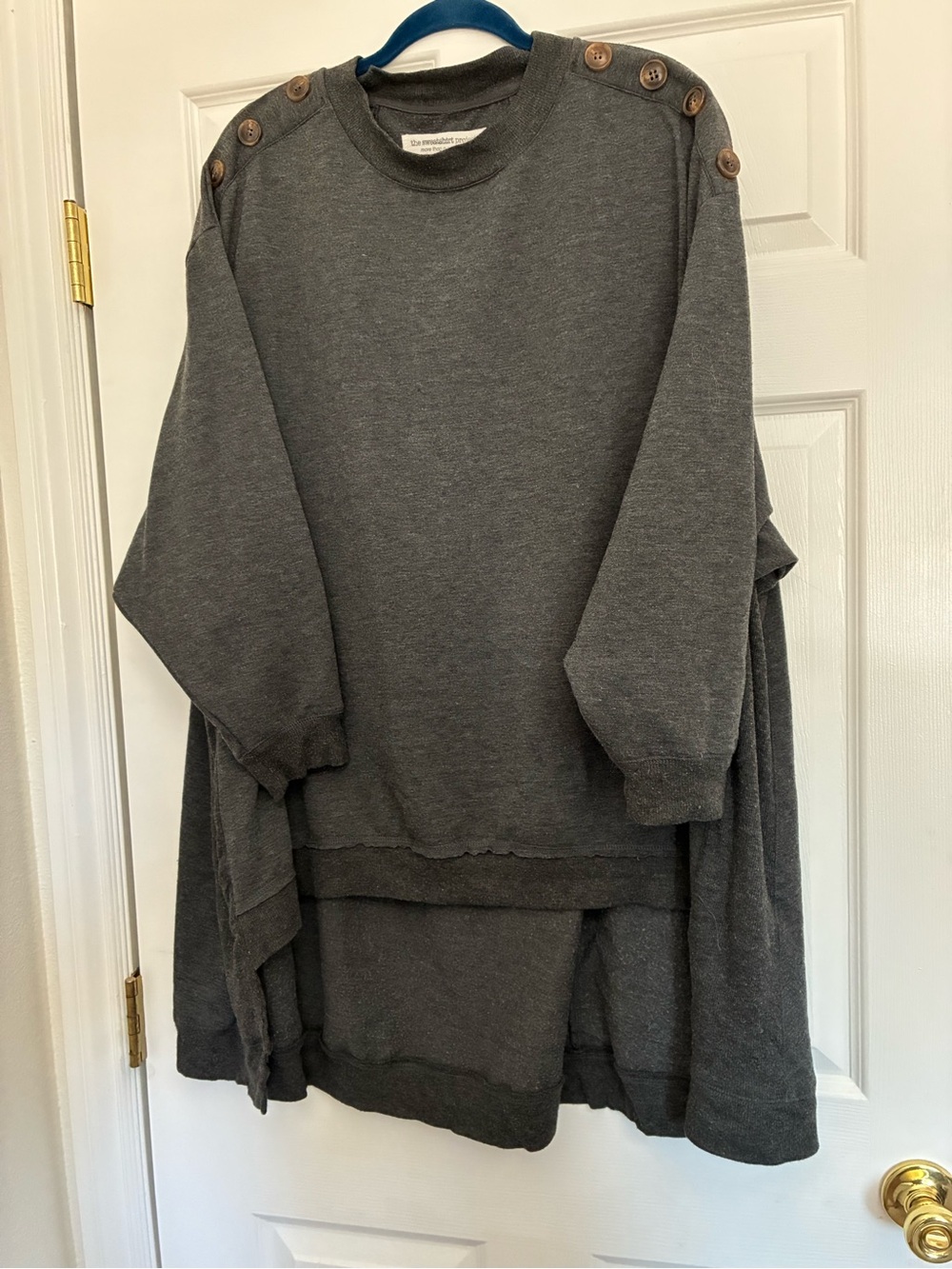Cozy Button-Shoulder Tunic Sweatshirt - Dark Gray